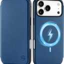 SHIELDON Genuine Leather Slim Case Wallet for iPhone 17 Pro Max 6.9-inch 2025 | Wireless Charging | Folio Magnetic Closure | RFID Blocking Card Holder | Shockproof Phone Cover | Royal Blue