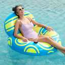 Sloosh Inflatable Pool Float Lounger - River Tube Floating Chair Sofa with Big Backrest, Blow Up Floaties Lake Raft Lounge with Mesh Bottom Handle Cup Holder Pool Party Toys for Adults (Blue Yellow)