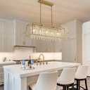 Siljoy Rectangular Gold Crystal Chandelier for Dining Room, 5-Light Modern K9 Crystal Raindrop Chandelier Luxury Crystal Pendant Ceiling Light for Living Room Kitchen Island L35.4'' x W11'' x H12''