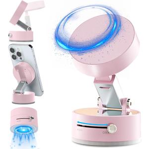 Vacuum Magnetic Suction Phone Holder, 2025 New Magnetic Suction Phone Mount Foldable and Retractable, 360 Rotation Hands-Free Magnetic Cell Phone Holder for Car Mirror & All Smooth Surface (Pink)