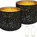 Large Lamp shades Set of 2 Starlight Light Effect Drum Lamp shades 15" Top x 15" Bottom x 12" High,Spider Fitter, Come with 10" Gold Lamp shade holder set of 2 Easy Assembly Required Black
