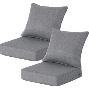 4 x 24x24 Inch Outdoor Deep Seat Cushions Set of 2,Thick High-Density Foam, Piped Edges & YKK Hidden Zipper, Water-Resistant UV-Resistant Polyester for Patio Furniture, Gray