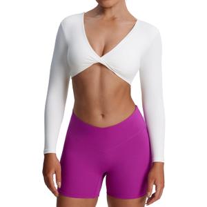 Aoxjox Long Sleeve Crop Tops for Women Sienna Twist Deep V Workout Cropped T Shirt Top Small