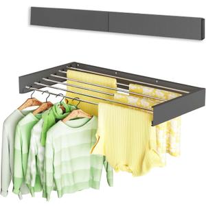 Wall Mounted Clothes Drying Rack 40", Foldable Wall Mount Laundry Rack Folding Indoor, Drying Rack Clothing Collapsible, Hidden Space Saver with Wall Template, 6 Rods, Black