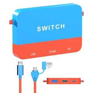 2 in 1 Switch TV Docking Station and Capture Card for Nintendo Switch, 1080P 60FPS, Recommended Uses for Switch/PC/Mac/iPad/Steam/OBS (Red and blue)