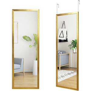 whitebeach 48" x 16" Over The Door Full Length Mirror Hanging Door Mirror Wall Mirror Hanging Dress Bedroom Gold