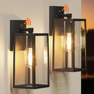 PARTPHONER Dusk to Dawn Outdoor Light Fixtures Wall Mount, Sensor Porch Lights, Anti-Rust Exterior Wall Sconce Lighting Lamp, Waterproof Wall Lantern for Doorway, Garage, 2-Pack (13.78 in, Black)