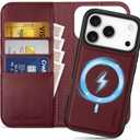 SHIELDON 2 in 1 Wallet Case for iPhone 17 Pro 6.3" 2025 | Genuine Leather, Detachable, Flip Magnetic, RFID Blocking Card Slot, Kickstand, Wireless Charging, Full Protective Cover - Wine Red
