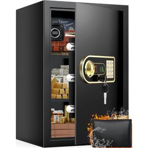 Large Safe, 5.0 Cubic Feet Home Safes with Fireproof Waterproof Bag, Anti-Theft Digital Safe Box with Digital Keypad & 3 Removable Shelves and Led Light, Personal Safes for Document Money Valuable
