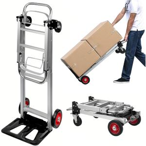 3-in-1 Aluminum Folding Hand Truck Dolly, 400lbs Heavy Duty Dolly Cart with Wheels, Convertible Hand Truck with Retractable Handle for Moving Home Warehouse Office Camping