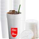 20 OZ Foam Cups With Lids for Hot & Cold Drinks, USA-Made 25-Pack. Ideal Styrofoam Coffee Cups, Insulating To-Go Cups for Soda, Tea, Juice - Sturdy, Disposable & comparable to Industry standard 20J20