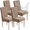 Waterproof Dining Chair Covers, Chair Covers for Dining Room, Stretch Parsons Chair Slipcover, Removable, Washable for Dining Room Kitchen Chair Protector Cover (4pk, Leaf-taupe)
