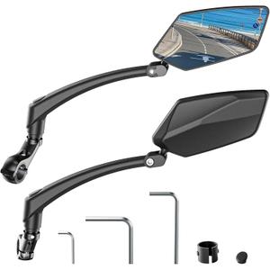 2pcs Bike Mirror Handlebar Mount 360 Adjustable and Rotatable, Wide Bicycle Mirrors for Handlebars with Long Arm, Safe HD Bike Rear View Mirror for Scooter, Motorcycle Accessories Foldable for Ebike