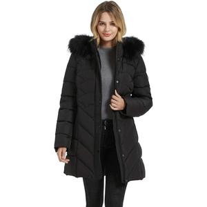 Women's Black Winter Jacket With Fur Hood, XL