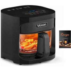 4.5QT Large Glass Air Fryer See-Through Glass Window, Non Toxic, 360 Hot Air and Auto Shut-Off for Crispy Food, Temperature Control Dishwasher Safe, 14"Dx11"Wx12"H
