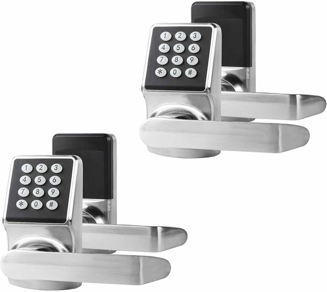 Keypad Door Lock with Handle, Digital Door Lock with Keypad Set, Keyless Entry Door Lock with Handle-IC Card and Anti-peep Password- Brushed Nickel-2 Set (2 Pack)
