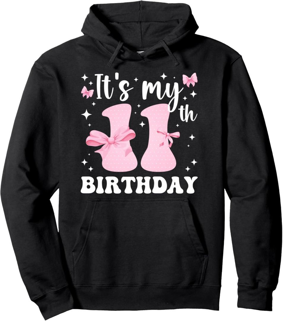 11th Coquette Themed Birthday Eleven Year Old Girl Bow Pullover Hoodie, S