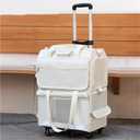 Double Pet Carrier with 2 Detachable Carrier Bags, Large Cat Carrier with Wheels, Rolling Pet Trolley Case for Traveling, Hiking, Camping(Beige)