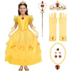 Spooktacular Creations Halloween Kids Yellow Princess Costume, Princess Corwn Dress Up for Girl Toddler Halloween, Birthday (Medium(8-10 yrs))