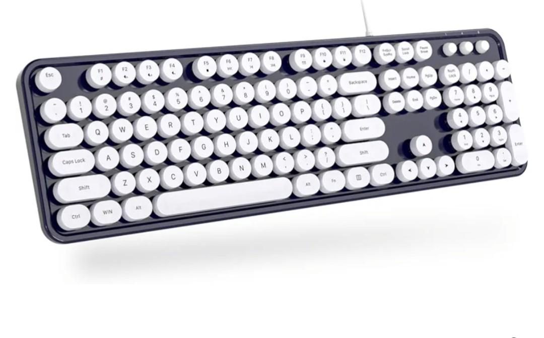 Wired Keyboard, 104 Keys Full-Sized Typewriter Keyboards, USB Plug and Play Office Keyboard with Number Pad, Caps Indicators, Foldable Stands for Windows, PC, Laptop, Desktop (Black)