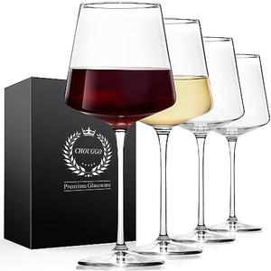 Chouggo 21Oz Wine Glasses Set of 4, Hand Blown Crystal White Wine or Red Wine Glasses, Tall Long Stem Large Glass, Perfect for Wedding Anniversary or Birthday Gift
