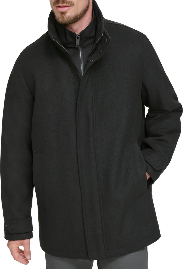 Dockers Men's Wool Melton Two Pocket Full Length Duffle Coat (Large, Black)