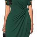oten Womens Casual Ruffle Sleeves V Neck Dresses Pleated Office Work Party Wrap Around Dress Dark Green X-Large
