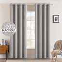 MIULEE Linen Texture Curtains for Bedroom Solid 100% Blackout Thermal Insulated Light Gray Curtains Grommet Room Darkening Drapes for Living Room Nursery 52x96 Inch (2 Panels)