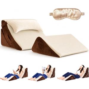 4pcs Orthopedic Bed Wedge Pillow Set for After Surgery, Adjustable Cooling Wedge Pillows for Back Support, Leg Elevation & Acid Reflux, Ergonomic Sit Up Pillow, Espresso/Ivory, 4 Piece Set