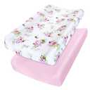 Changing Pad Cover for Girls 2 Pack, Lovely Print Soft Diaper Change Table Sheets, Fit 32"x16" Contoured Pad, Comfy Cozy 2-Pack Cradle Sheets,Floral