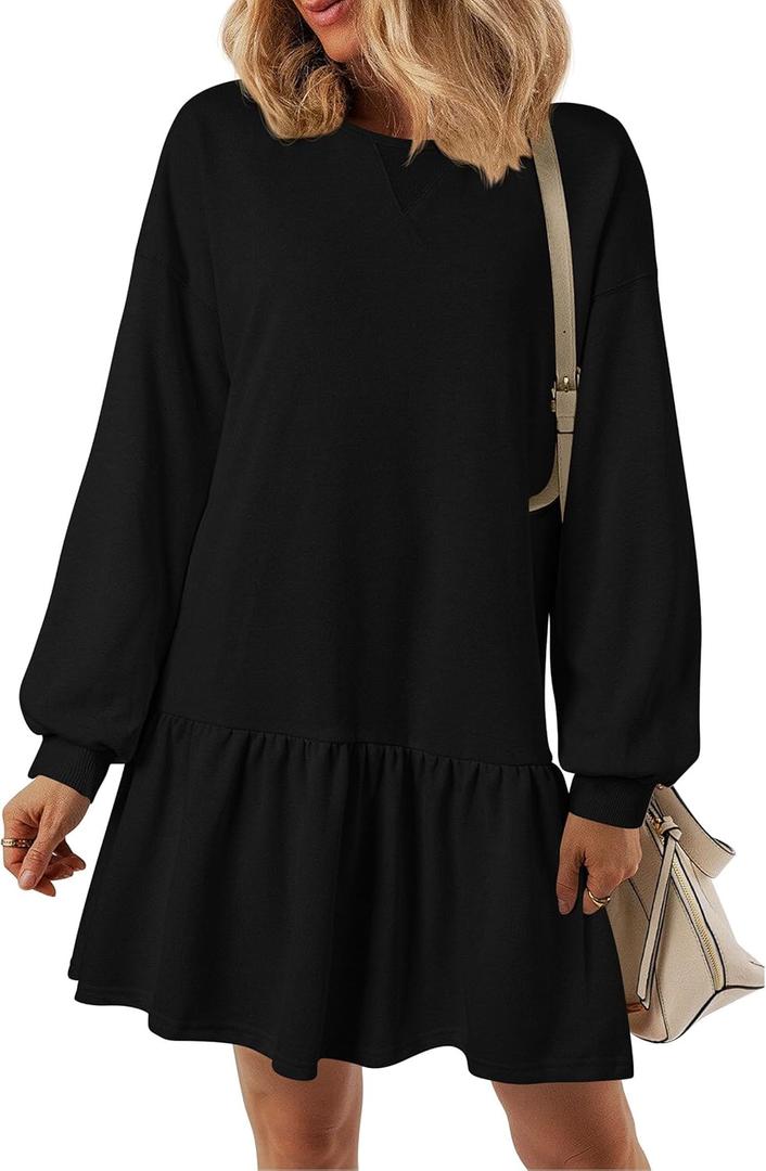 PRETTYGARDEN Womens Patchwork Sweatshirt Dress 2025 Fall Casual Long Sleeve Crewneck Pullover Cute Babydoll Mini Dresses (Black,Medium) (Black)