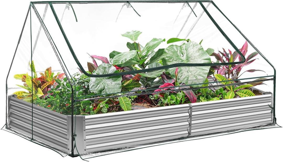 Land Guard 6x3x1ft Galvanized Raised Garden Bed with Waterproof Cover Small Mini Portable Antifreeze Greenhouse Kit for Metal Planter Box with 2 Huge Roll-up Zipper Door Window (631ft)