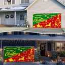 IVN Christmas Garage Door Cover Decoration 13x6ft Snowy Night Trees with Green Red Sleigh Scene Deer Merry Christmas Garage Door Banner Home Door Front Yard Decor for Xmas Eve Holiday Outdoor