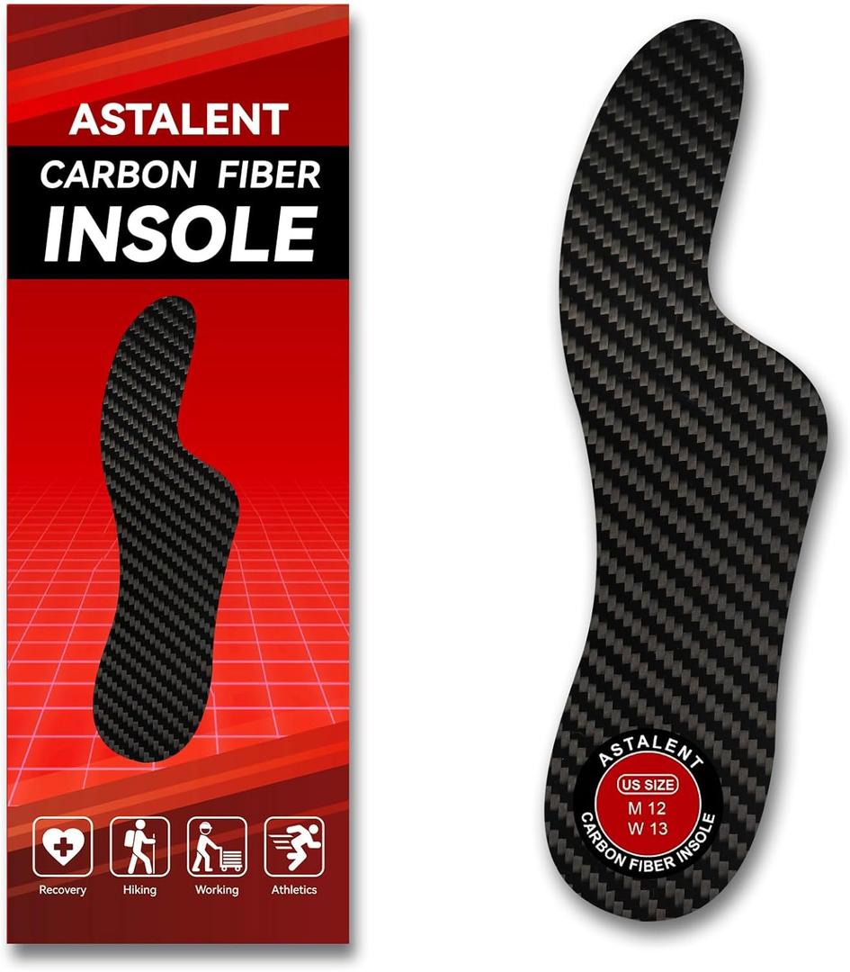 Carbon Fiber Insole 1 Piece, Foot Support Rigid Shoe Insert for Turf Toe,Hallux Rigidus, Hallux Limitus, Broken Big Toe and Arthritis (Men's 9-9.5/Women's 10-10.5, Black-1 Unit (Flippable Design))