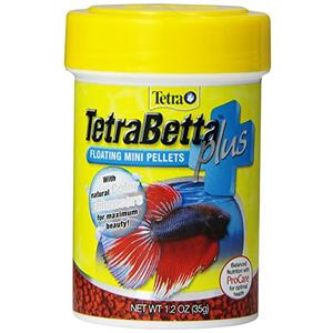 TetraBetta PLUS Floating Mini Pellets, Fish Food With Natural Color Enhancer, 1.2 ounces, Expired 10/2027