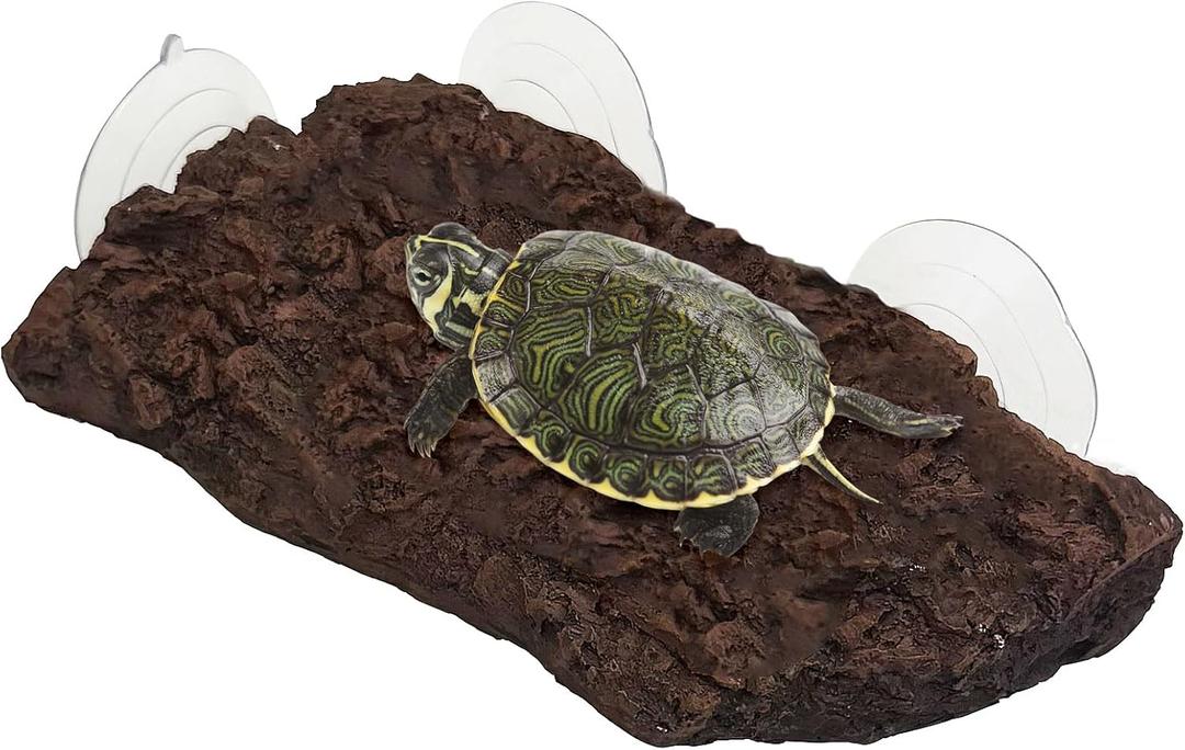 kathson Artificial Bark Turtle Basking Platform Resin Reptile Basking Platform with 3 Suction Cups Tortoise Resting Terrace Reptiles Dock Aquarium Decoration for Turtle, Gecko, Lizard (Style B)