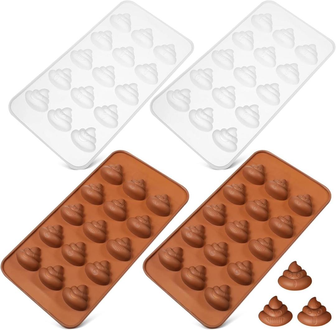 Kichvoe Silicone Poop Molds, 4pcs Rubber Baking Molds Funny Poop Chocolate Candy for Desert Jelly Cake Candy Pudding Fondant Cafe Bakery Accessories