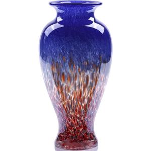 oliruim 11.8" Tall Blown Blue Glass Vase, Colorful Opaque Glass Vase, Unique Design Wide Mouth Art Decoration for Home, Living Room, Dining Table, Pampas Grass Decor (Blue)