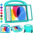 SUPLIK Kids Case for iPad A16 11-Inch 2025 (11th Gen) & iPad 10th Generation (10.9" 2022), Durable Shockproof Stand Cover with Screen Protector/Pencil Holder/Handle for Kids, Cyan