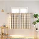 Buffalo Check Kitchen Tiers 36 inches Long Plaid Gingham Rod Pocket Classic Cafe Country Farmhouse Kitchen Half Window Curtains 2 Panels Beige White. 