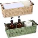 2 Pcs Toilet Paper Baskets for Organizing, Boho Decor Wicker Baskets Paper Rope Storage Handmade Foldable Large Storage Organizer Bins for Countertop Home Bedroom Livingroom Decor