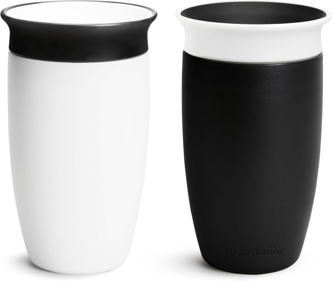 Munchkin Sippy Cups for Toddlers 1-3, Spill Proof Miracle 360 Cup, 10 Ounce, 2 Pack, Black/White