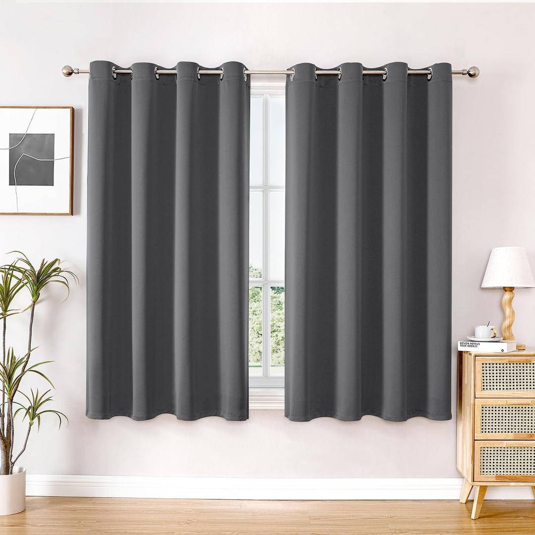 ChrisDowa Blackout Curtains 45 inches Long for Bedroom - 2 Panels Set Grommet Thermal Insulated Room Darkening Curtains for Living Room (Grey, 52 x 45 Inch)