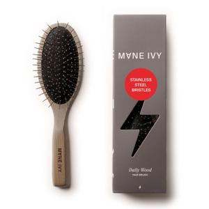 Daily Wood Hair Brush - Carbonized Ash Anti-Static Paddle for Frizz-Free Styling - Stainless Steel Bristles Scalp Massage - Safe for Color & Extensions - wet brush - detangling