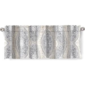 DriftAway Adrianne Damask and Floral Pattern Window Curtain Valance Single 52 Inch by 14 Inch Plus 1.75 Inch Header Beige and Gray