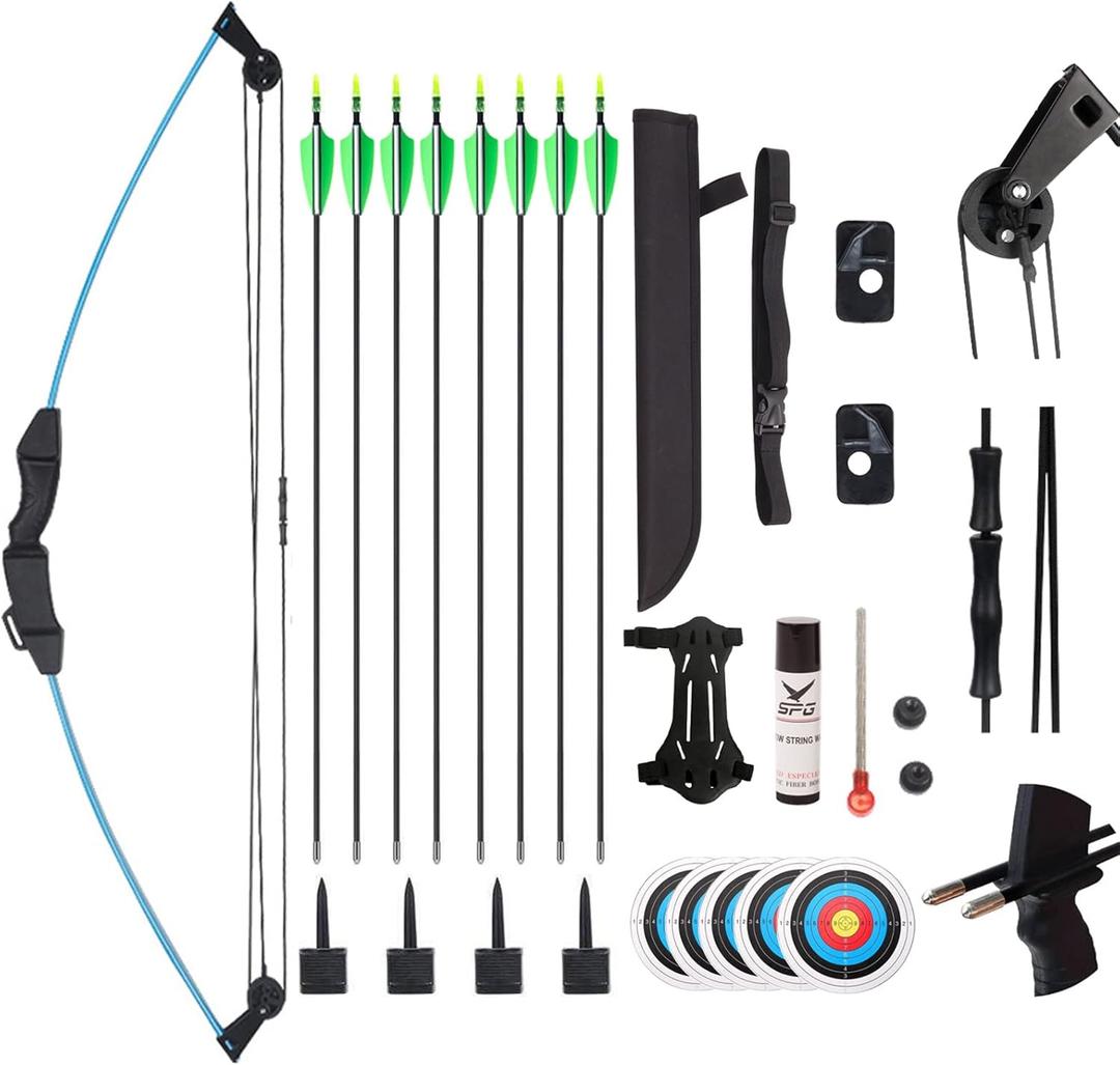 SOPOGER Kids Bow and Arrow Set for Boys Girls, Beginner Bow and Arrow for Kids 8-12 Youth Archery Set, Youth Compound Bow and Arrow Set for Kids Backyard Archery Games Toy Gifts (Blue)