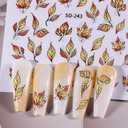 3 x 7Pcs Fall Nail Art Stickers - Glitter Yellow Maple Leaves Gel Sticker for Autumn 3D Decoration - Bling Gold Decals With Tree Leaf Designs - DIY Art Decoration