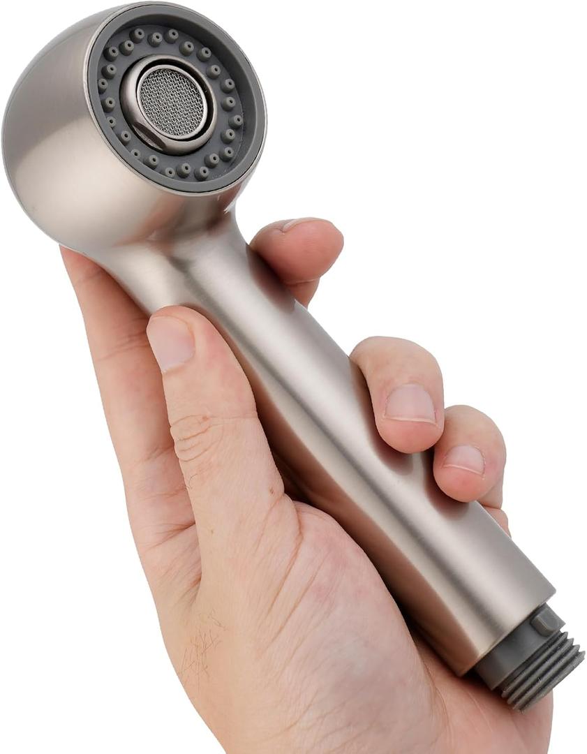 Hibbent Pull Out Sink Sprayer Head Replacement, 2 Function Kitchen Sink Faucet Head, G1/2 or 13/16 Inch Thread Faucet Head Kitchen Tap Sprayer Spout, Brushed Nickel