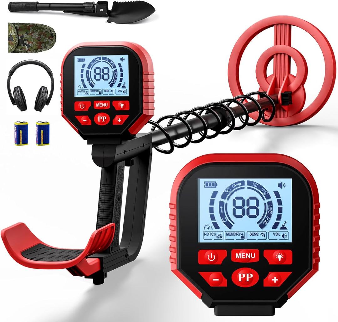 2026 Latest Metal Detector for Adults, Professional Waterproof & Adjustable Stem, Higher Accuracy Gold Detector with LCD, Advanced DSP Chip, 2.26 Pounds Lightweight Suitable for Beach and Backyard (Red)