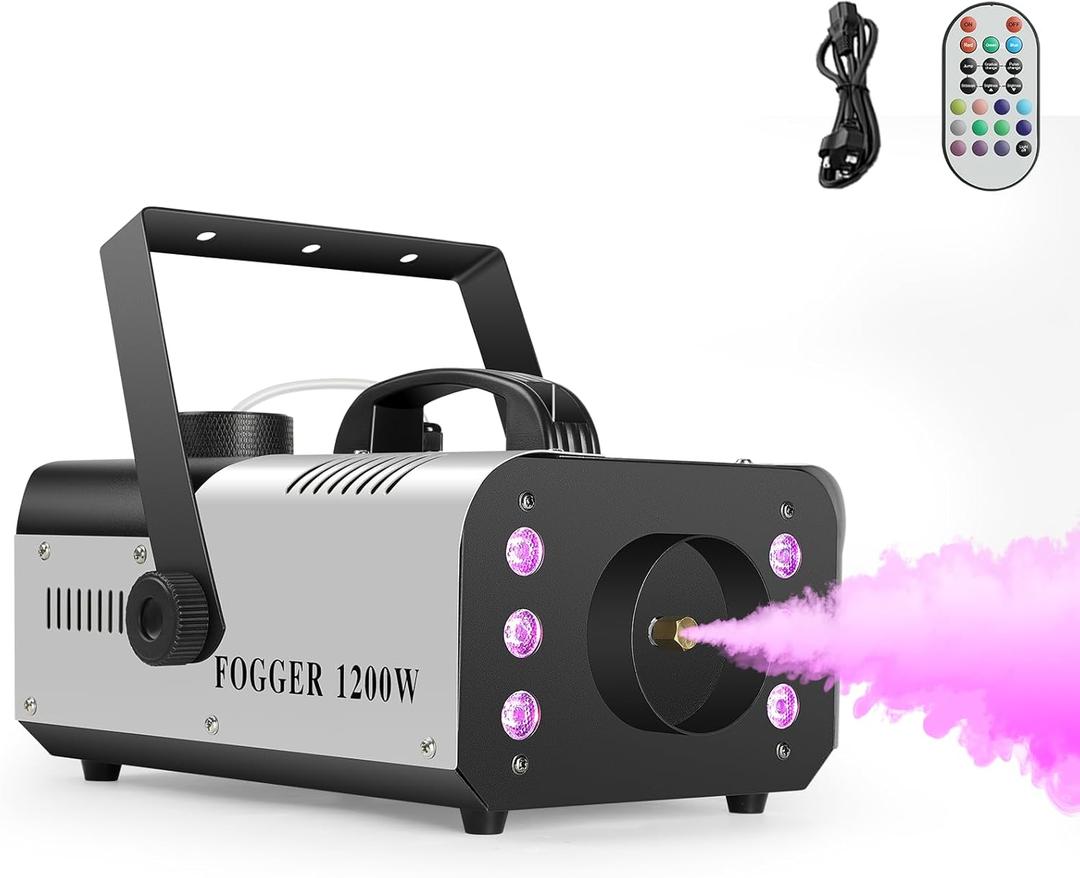 Fog Machine with Wireless Remote | Smoke Machine with 14 Colorful lights, for Indoor Outdoor Halloween, Party, Wedding, DJ Club Stage Effect (1200W Silver)